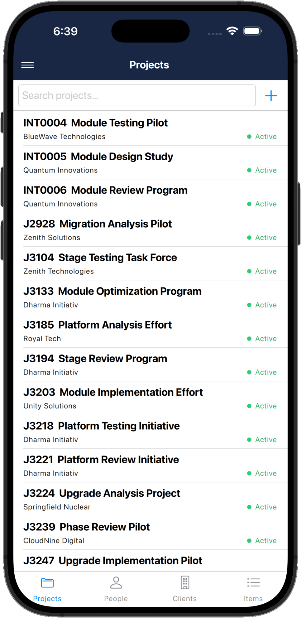 Project Notes Pro mobile app showing notes and action items synced from the cloud